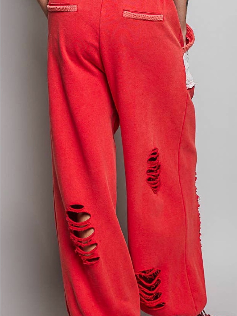 NWT POL Distressed Crochet Lace Jogger Sweatpants Sweats Joggers Pants Red - Picture 9 of 11